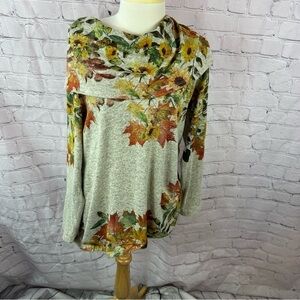 one world knit light weight sweater top cowl neck fall foliage